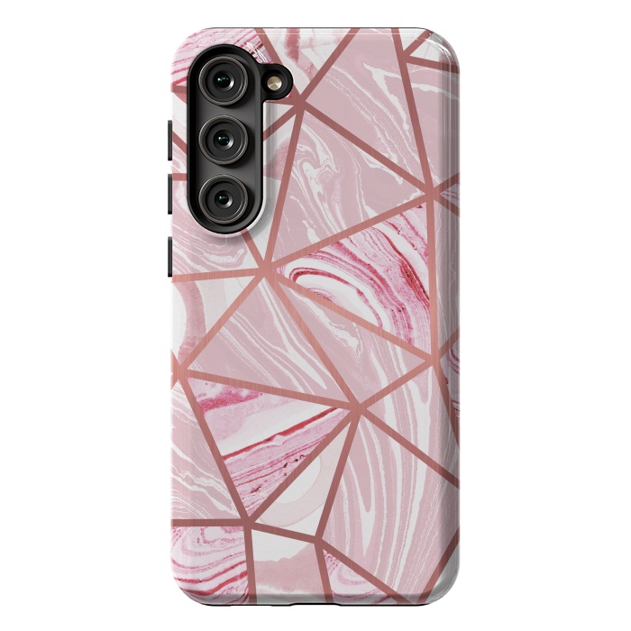 Galaxy S23 Plus StrongFit Candy pink marble and rose gold triangles by Oana 