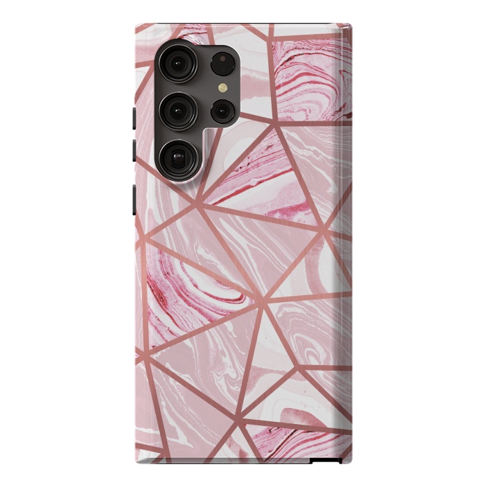 Galaxy S23 Ultra StrongFit Candy pink marble and rose gold triangles by Oana 