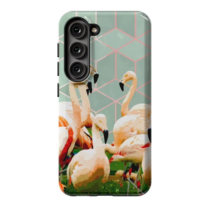 Galaxy S23 StrongFit Flamingle Abstract Digital, Flamingo Wildlife Painting, Birds Geometric Collage by Uma Prabhakar Gokhale