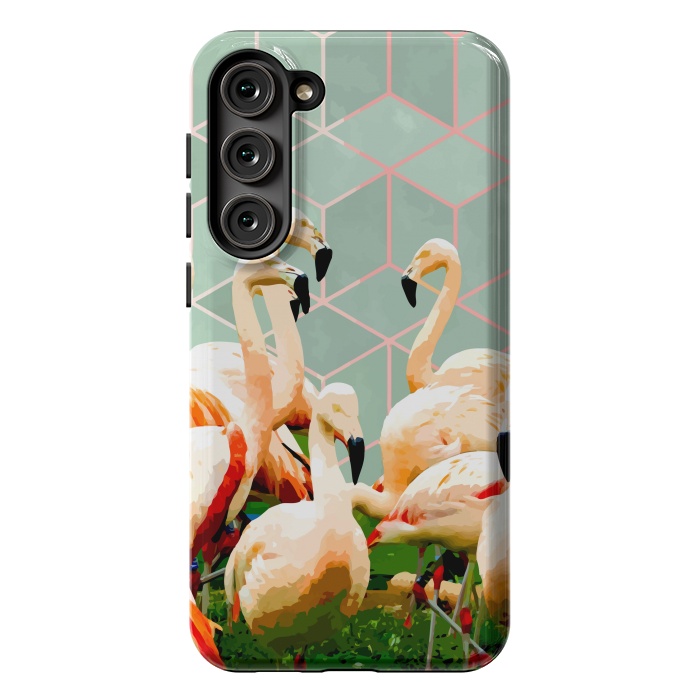 Galaxy S23 Plus StrongFit Flamingle Abstract Digital, Flamingo Wildlife Painting, Birds Geometric Collage by Uma Prabhakar Gokhale