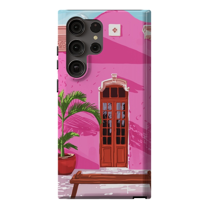Galaxy S23 Ultra StrongFit Pink Building Architecture | Pop Art Travel House Painting | Modern Bohemian Décor Spain Palace by Uma Prabhakar Gokhale