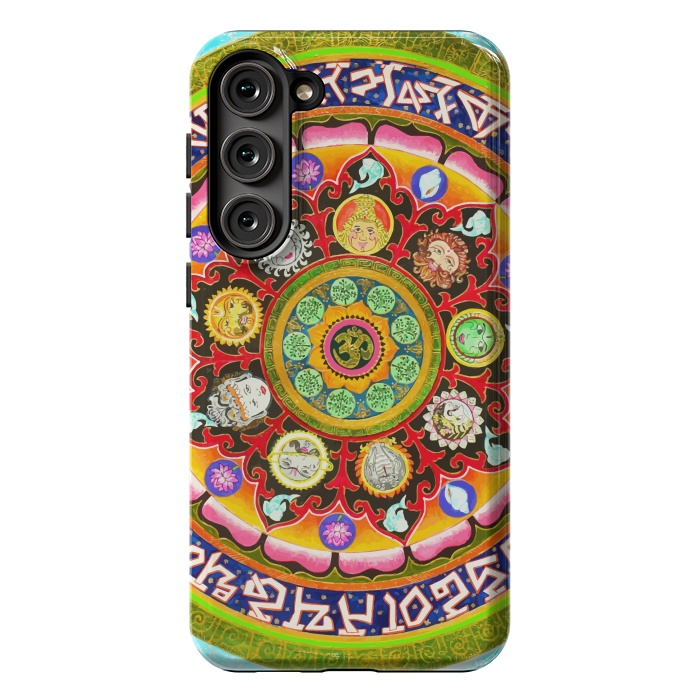 Galaxy S23 Plus StrongFit Chakra Mandala, Ayurveda Yoga Aum, Eclectic Colorful Bohemian Sun Sign Moon Sign Zodiac Astrology by Uma Prabhakar Gokhale