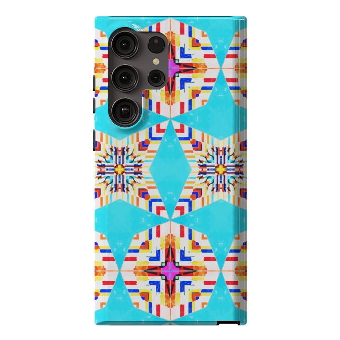 Galaxy S23 Ultra StrongFit Exotic Tiles, Moroccan Teal Kaleidoscope Pattern, Turkish Bohemian Colorful Culture Eclectic Graphic by Uma Prabhakar Gokhale