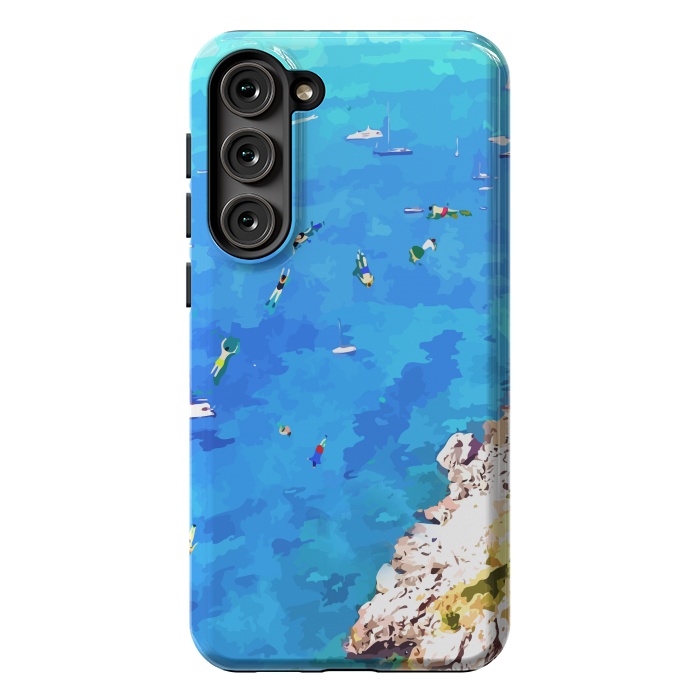 Galaxy S23 Plus StrongFit Capri Island, Italy Tropical Travel, Nature Landscape Painting, Ocean Beach Summer Illustration by Uma Prabhakar Gokhale