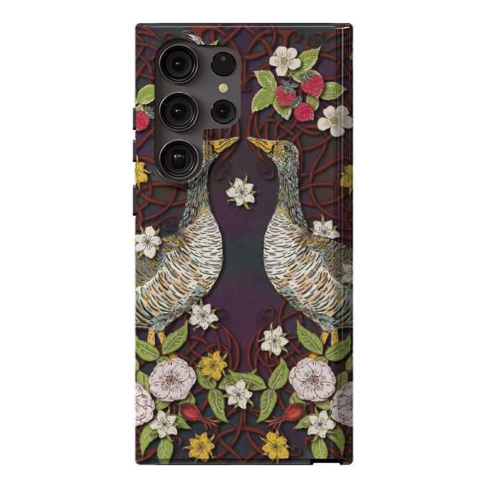 Galaxy S23 Ultra StrongFit Summer Strawberry Geese by Lotti Brown