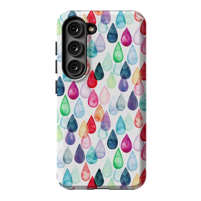Galaxy S23 StrongFit Watercolour Rainbow Drops by Tangerine-Tane