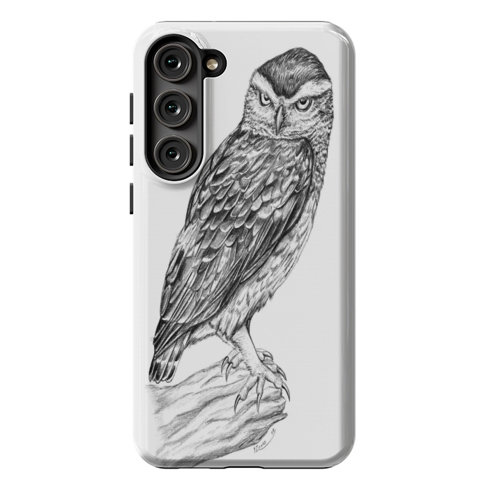 Galaxy S23 Plus StrongFit Little owl Athene noctua pencil artwork by Chloe Yzoard