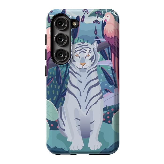 Galaxy S23 StrongFit Blue tiger and parrots by Jelena Obradovic