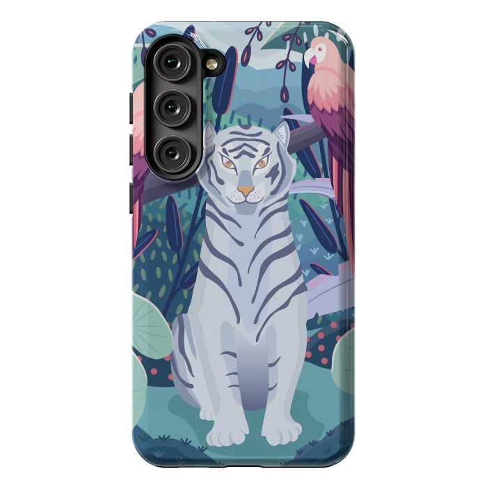 Galaxy S23 Plus StrongFit Blue tiger and parrots by Jelena Obradovic