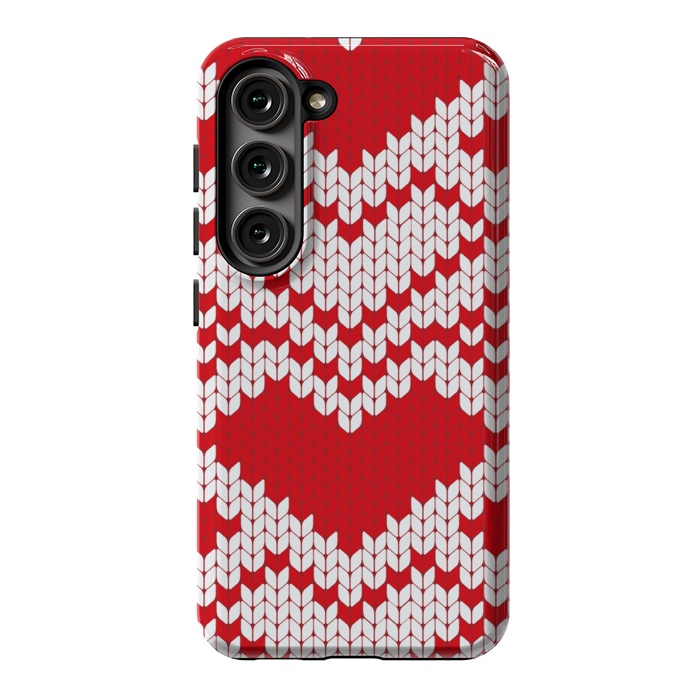 Galaxy S23 StrongFit Red white knitted heart pattern by haroulita