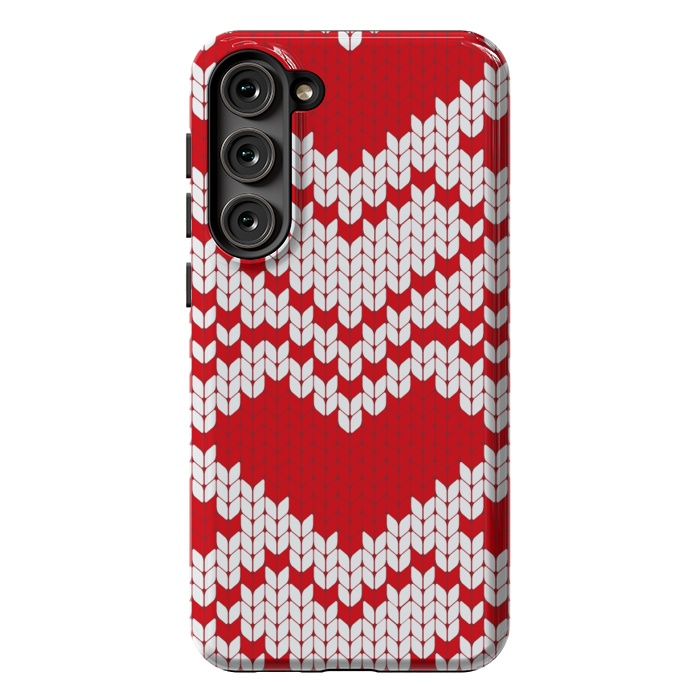 Galaxy S23 Plus StrongFit Red white knitted heart pattern by haroulita