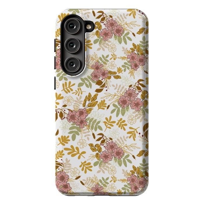 Galaxy S23 Plus StrongFit Autumnal Florals in Pink and Mustard by Paula Ohreen