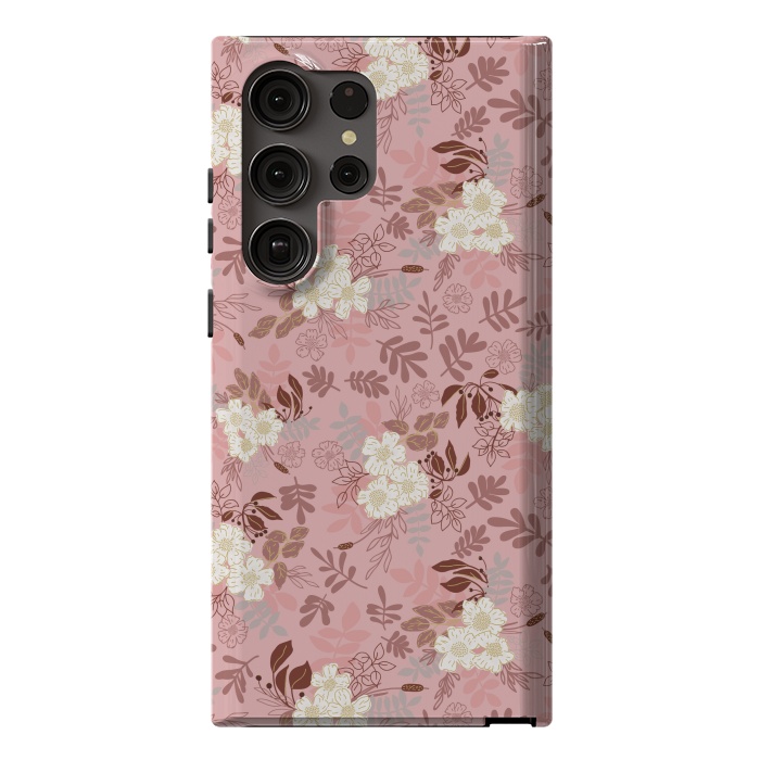 Galaxy S23 Ultra StrongFit Autumnal Florals in Pink and White by Paula Ohreen