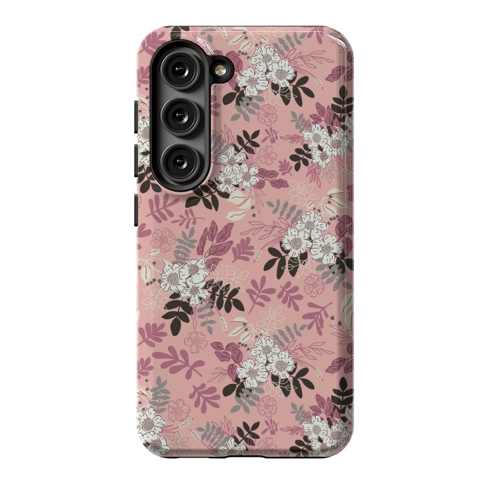 Galaxy S23 StrongFit Autumnal Florals in Pink, Black and White by Paula Ohreen
