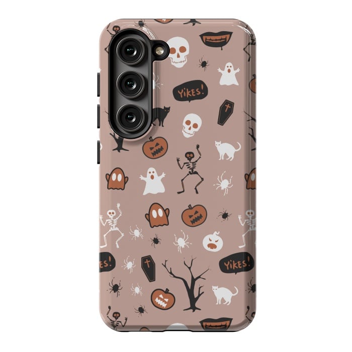 Galaxy S23 StrongFit Halloween monsters pattern - skeletons, pumpkins, ghosts, cats, spiders by Oana 