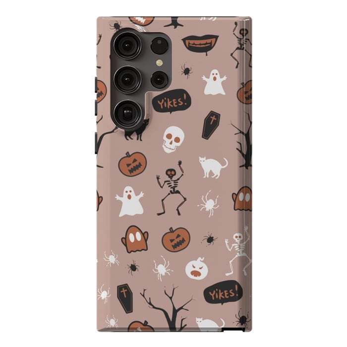 Galaxy S23 Ultra StrongFit Halloween monsters pattern - skeletons, pumpkins, ghosts, cats, spiders by Oana 