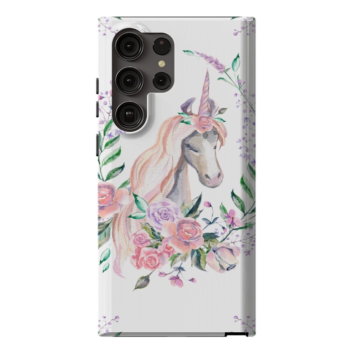 Galaxy S23 Ultra StrongFit watercolor floral unicorn by haroulita