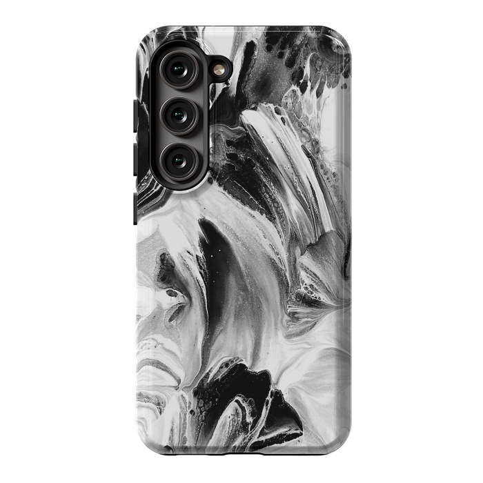 Galaxy S23 StrongFit Black and White Brushed Paint by Ashley Camille