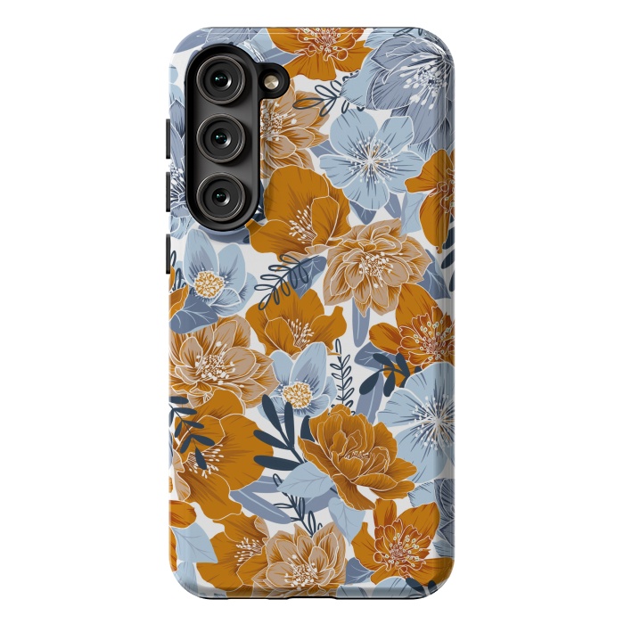 Galaxy S23 Plus StrongFit Cozy Florals in Desert Sun, Navy and Fog by gingerlique