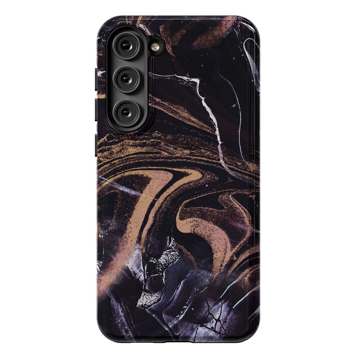 Galaxy S23 Plus StrongFit Liquid marble with golden stripes - acrylic pour by Oana 