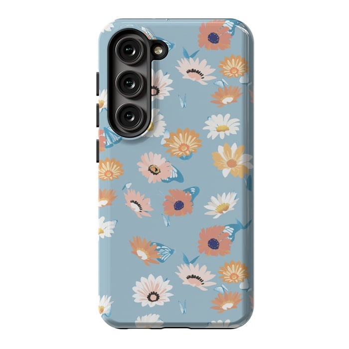 Galaxy S23 StrongFit Pastel daisy petals and butterflies - colorful aesthetic pattern by Oana 