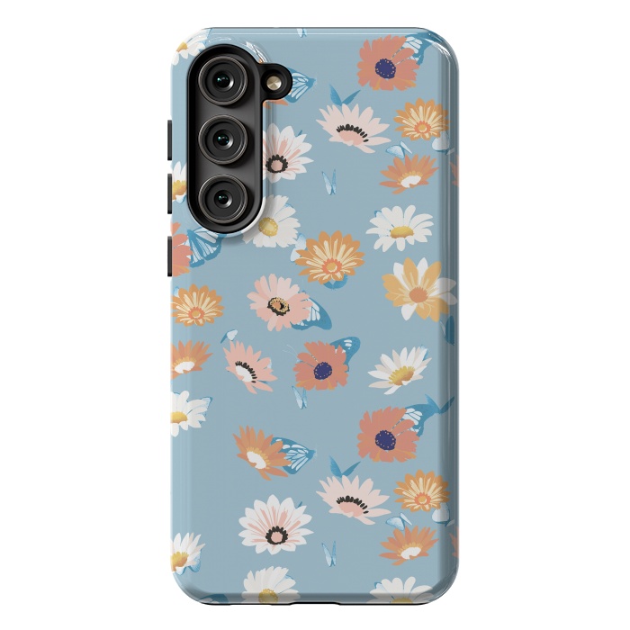 Galaxy S23 Plus StrongFit Pastel daisy petals and butterflies - colorful aesthetic pattern by Oana 