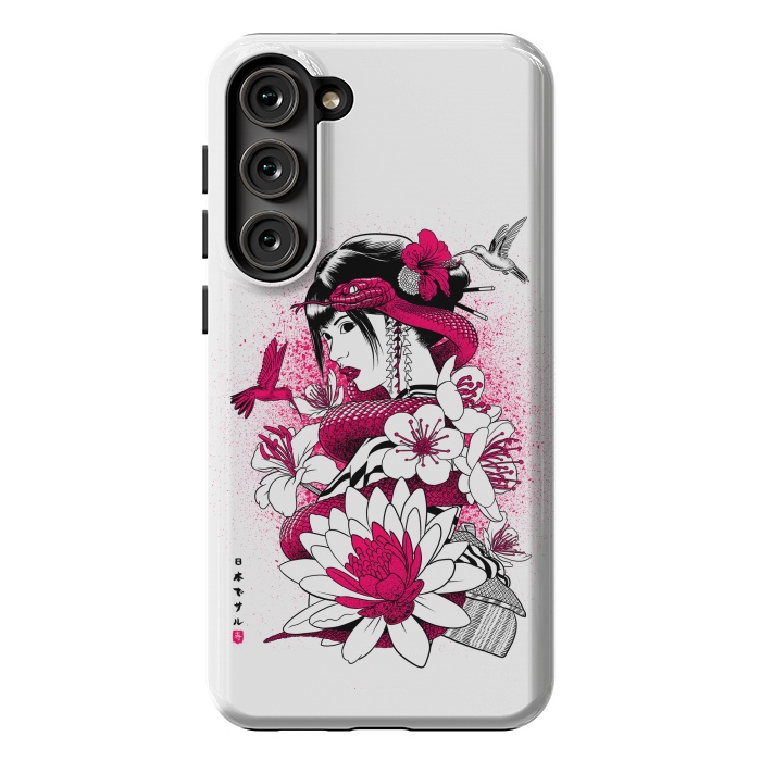 Galaxy S23 Plus StrongFit Geisha with snake and hummingbirds by Alberto