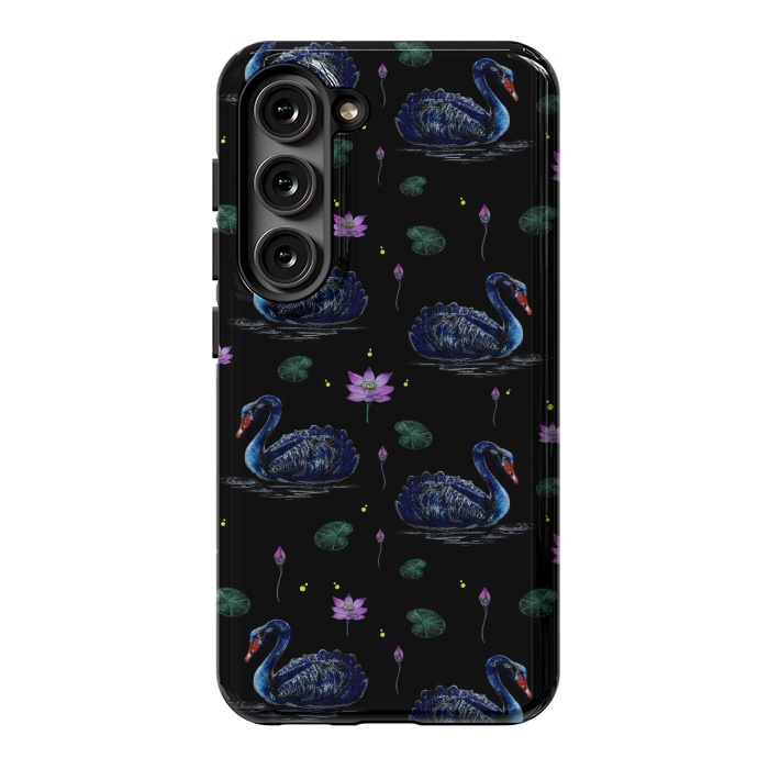 Galaxy S23 StrongFit Black Swans in Lily Pond by Negin Mf