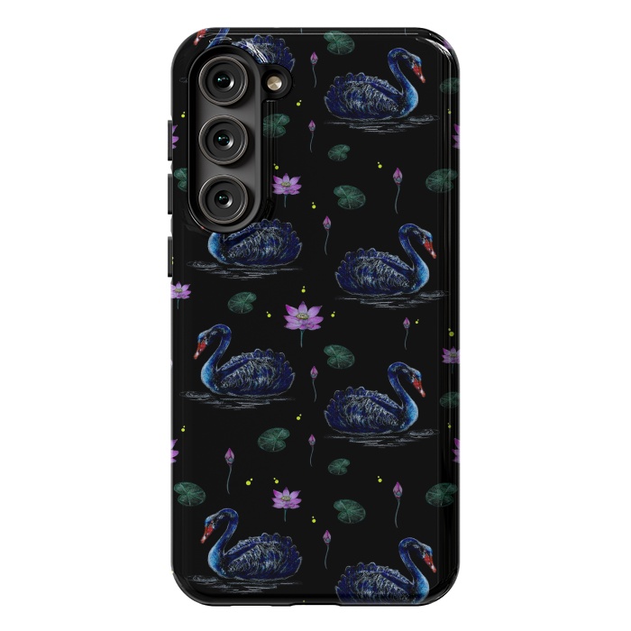 Galaxy S23 Plus StrongFit Black Swans in Lily Pond by Negin Mf