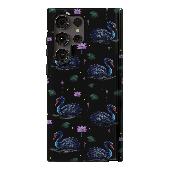 Galaxy S23 Ultra StrongFit Black Swans in Lily Pond by Negin Mf