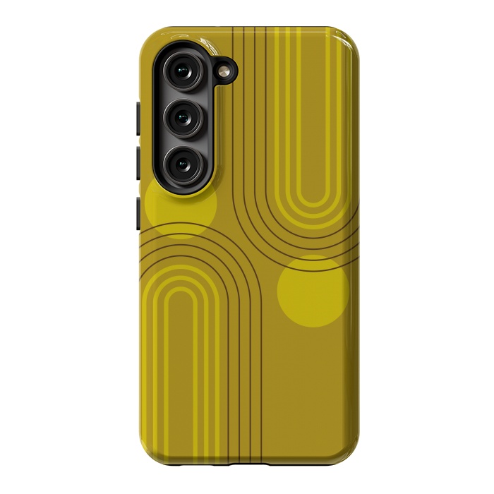 Galaxy S23 StrongFit Mid Century Modern Geometric 147 in Old GOld Tones (Rainbow and Sun Abstraction) by nineFlorals
