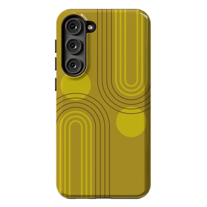 Galaxy S23 Plus StrongFit Mid Century Modern Geometric 147 in Old GOld Tones (Rainbow and Sun Abstraction) by nineFlorals