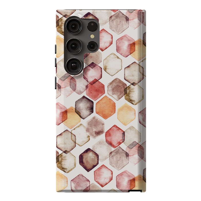 Galaxy S23 Ultra StrongFit Autumn Bokeh - Watercolour Hexagons by Tangerine-Tane