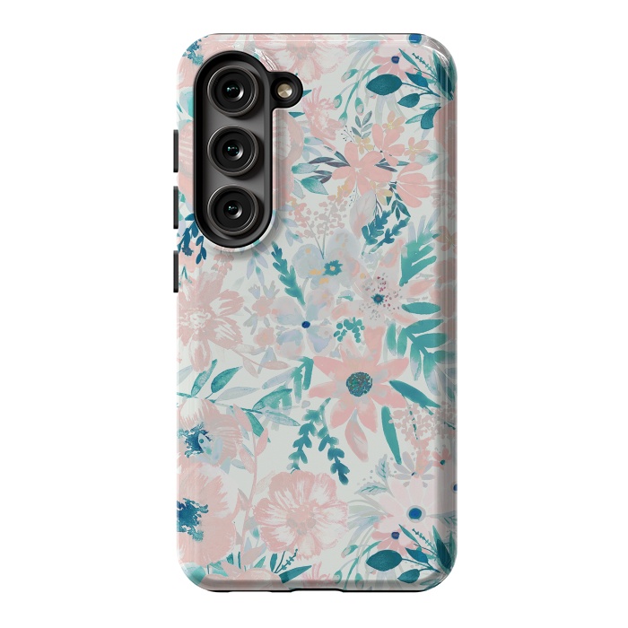 Galaxy S23 StrongFit Watercolor wildflowers - petals and foliage pattern by Oana 