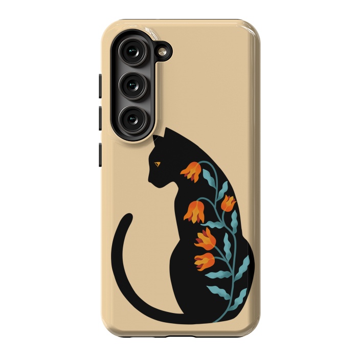 Galaxy S23 StrongFit Cat Floral by Coffee Man