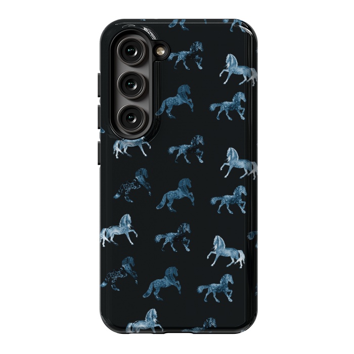Galaxy S23 StrongFit Horse pattern - blue watercolor horses  by Oana 