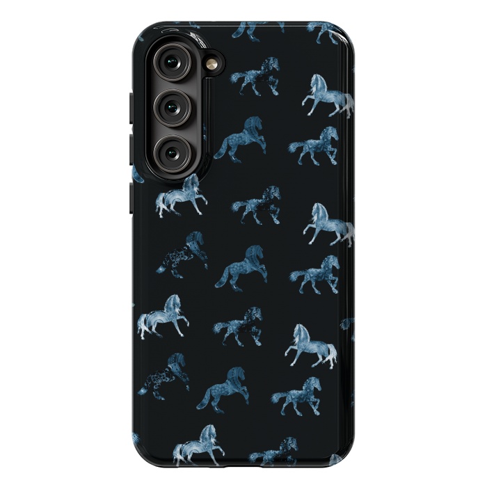 Galaxy S23 Plus StrongFit Horse pattern - blue watercolor horses  by Oana 