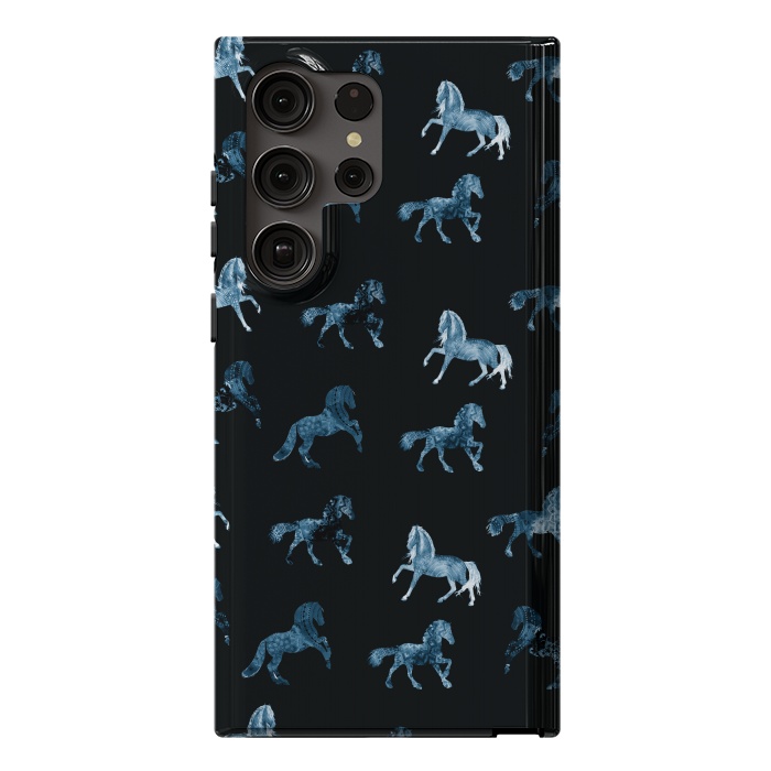 Galaxy S23 Ultra StrongFit Horse pattern - blue watercolor horses  by Oana 
