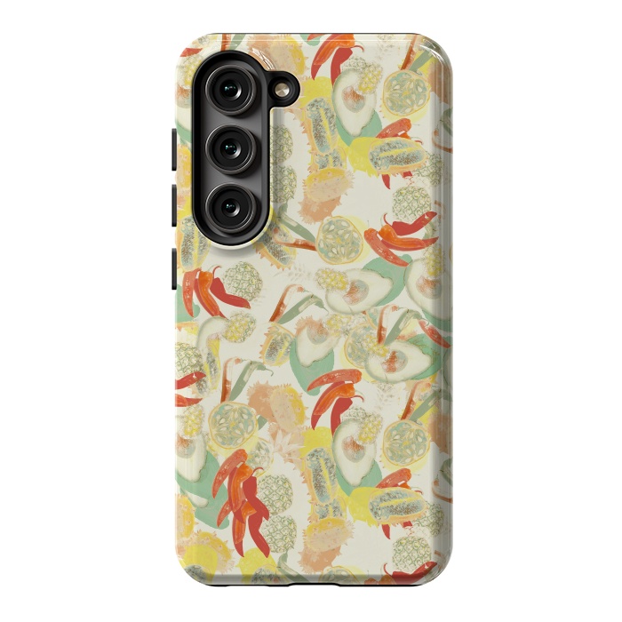 Galaxy S23 StrongFit Colorful exotic fruits and chili - tropical fruit pattern by Oana 
