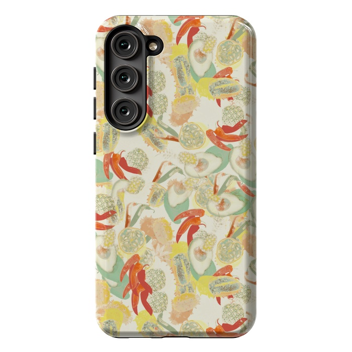 Galaxy S23 Plus StrongFit Colorful exotic fruits and chili - tropical fruit pattern by Oana 