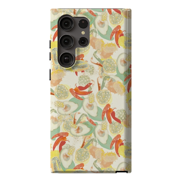 Galaxy S23 Ultra StrongFit Colorful exotic fruits and chili - tropical fruit pattern by Oana 