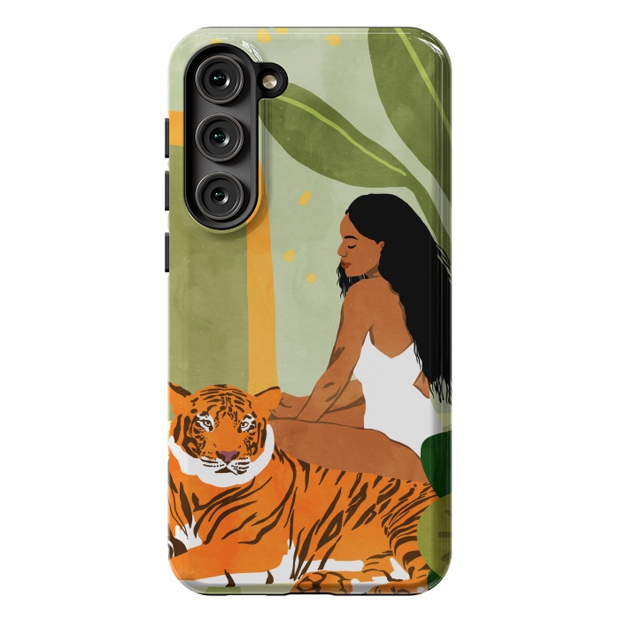 Galaxy S23 Plus StrongFit Just You & Me | Tiger Urban Jungle Friendship | Wild Cat Bohemian Black Woman with Pet by Uma Prabhakar Gokhale