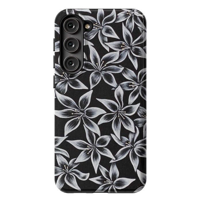 Galaxy S23 Plus StrongFit Black & White Lily by Denise Cassidy Wood