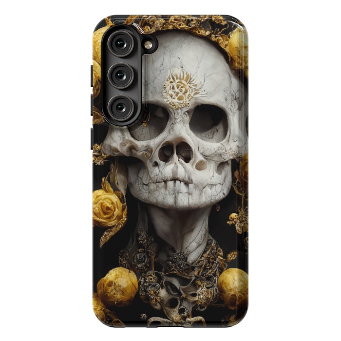 Galaxy S23 Plus StrongFit yellow gold roses skull by haroulita