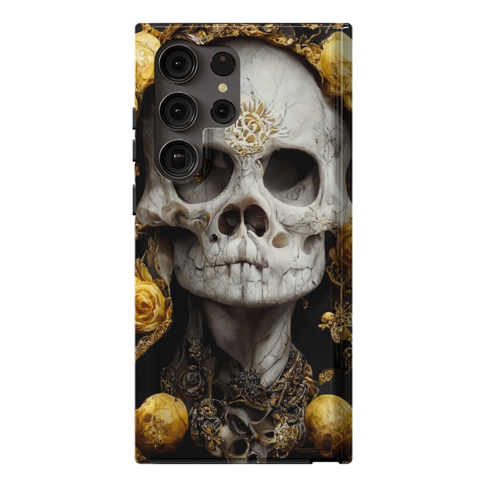 Galaxy S23 Ultra StrongFit yellow gold roses skull by haroulita