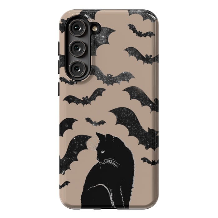 Galaxy S23 Plus StrongFit Black cats and night sky bats - Halloween witchy illustration by Oana 