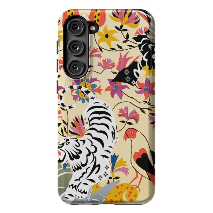 Galaxy S23 Plus StrongFit Yin Yang, Vintage Botanical Tiger Jungle, Balance Positivity Peace, Forest Animals Wild Cat by Uma Prabhakar Gokhale