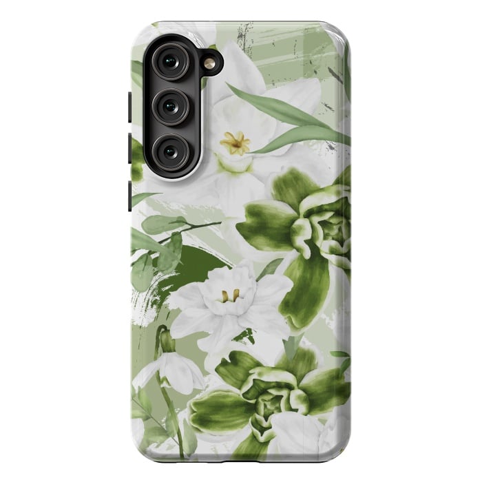 Galaxy S23 Plus StrongFit White Watercolor Flowers 1 by Bledi