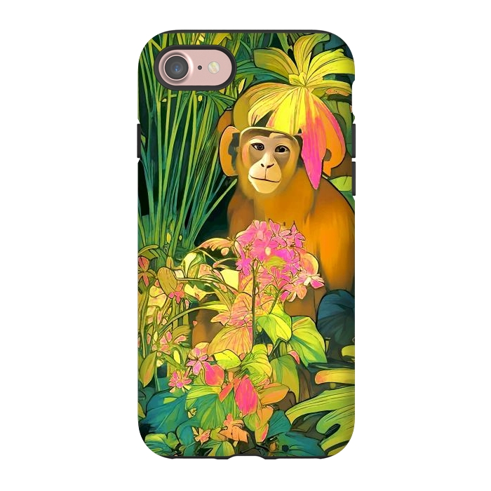 iPhone 7 StrongFit Daydreamer, Coming of Age Monkey Tropical Jungle Plants, Wildlife Botanical Nature Forest Bohemian Animals by Uma Prabhakar Gokhale