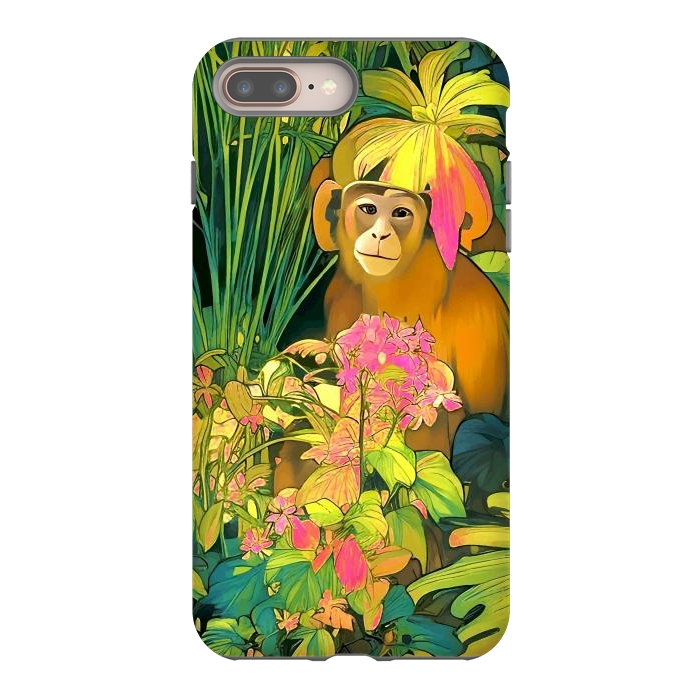 iPhone 7 plus StrongFit Daydreamer, Coming of Age Monkey Tropical Jungle Plants, Wildlife Botanical Nature Forest Bohemian Animals by Uma Prabhakar Gokhale